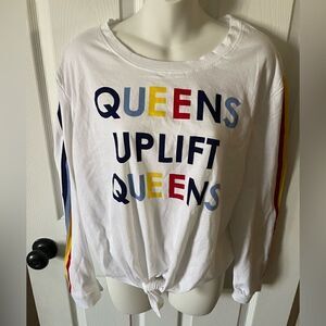 Queens Uplift Queens long sleeve tee shirt rainbow with tie hem size large